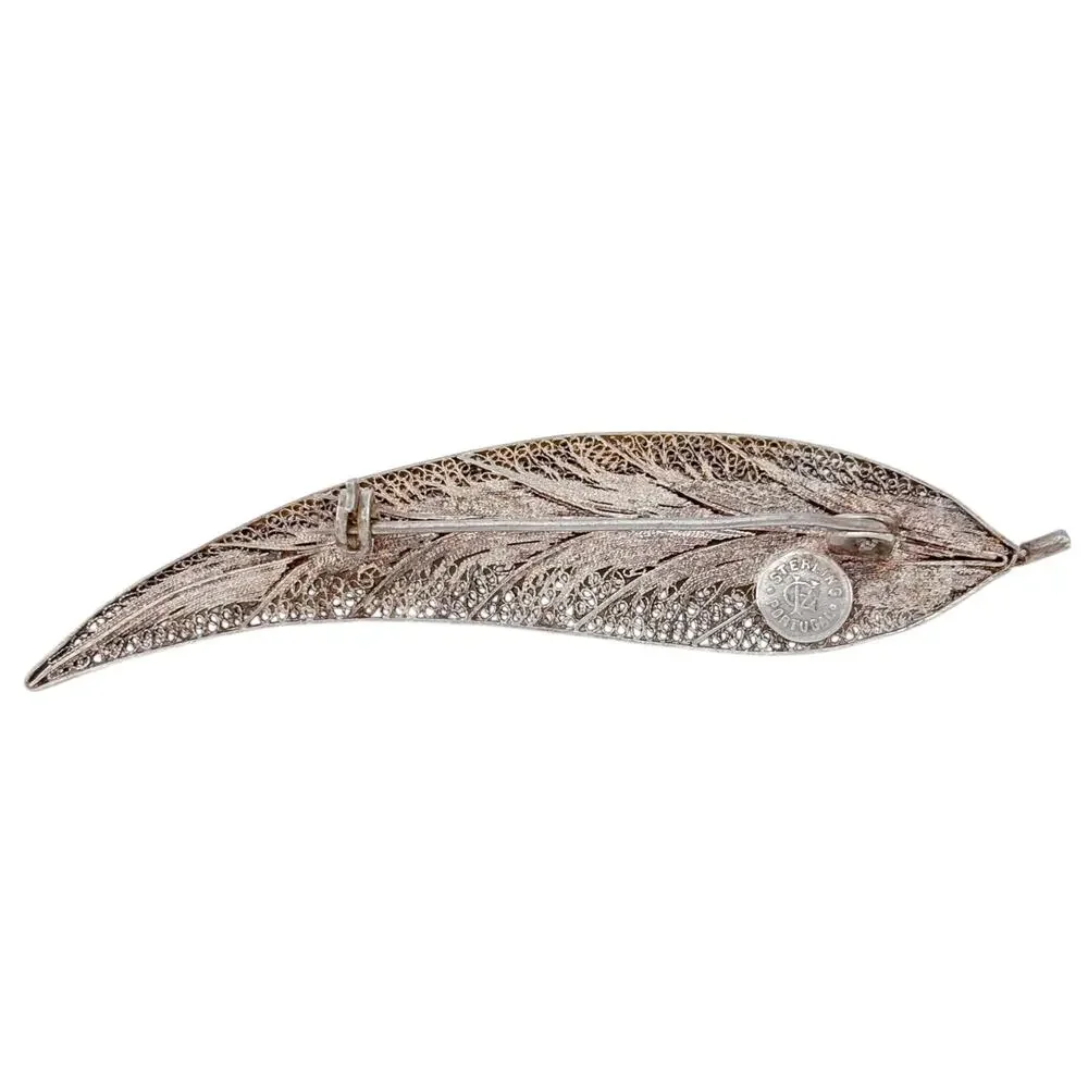 Vintage Sterling Silver 925 Feather Brooch